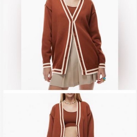 Aritzia Sunday Best Katie Fuzzy Cardigan Brown & Cream Color Size Small - Picture 2 of 9
